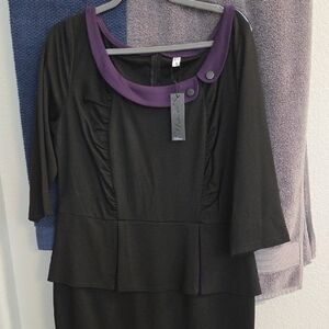 VfEmage Black and Purple Midi Dress